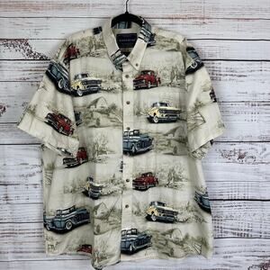 Mens North River Short Sleeve Button Up Cotton Classic Pickup Trucks Shirt  XXL